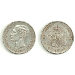 Alfonso XII. 1881*(18-81). 5 Pesetas (MBC) (Plata) Ceca de Madrid MS-M