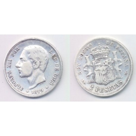 Alfonso XII. 1879*(18---). 2 Pesetas (BC) (Plata) Ceca de Madrid EM-M