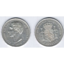 Alfonso XII. 1875*(18-75). 5 Pesetas (MBC) (Plata) Ceca de Madrid DE-M