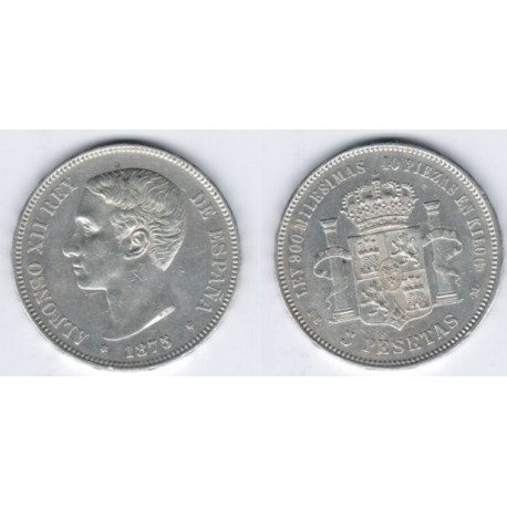 Alfonso XII. 1875*(18-75). 5 Pesetas (MBC) (Plata) Ceca de Madrid DE-M