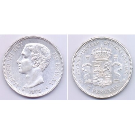 Alfonso XII. 1875*(18-75). 5 Pesetas (EBC) (Plata) Ceca de Madrid DE-M