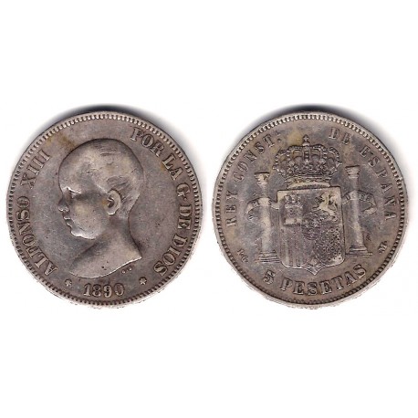 Alfonso XIII. 1890*(----0). 5 Pesetas (BC) (Plata) Ceca de Madrid PG-M