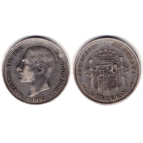 Alfonso XII. 1883*(18-8-). 5 Pesetas (BC) (Plata) Ceca de Madrid MS-M