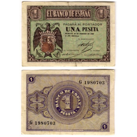 Estado Español. 1938. 1 Peseta (MBC) Febrero. Serie G