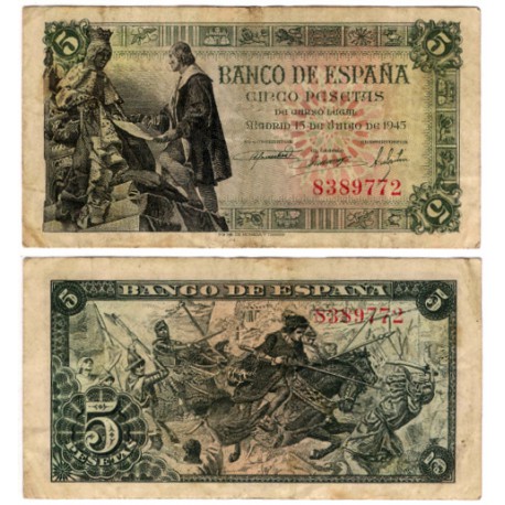 Estado Español. 1945. 5 Pesetas (MBC-) Sin Serie