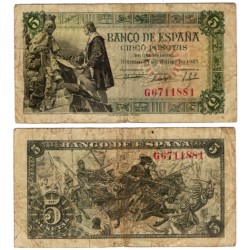 Estado Español. 1945. 5 Pesetas (BC) Serie G