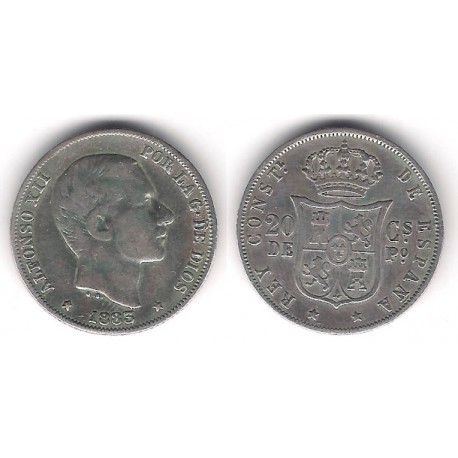 Alfonso XII. 1883. 20 Centavos (MBC-) (Plata) Ceca de Manila