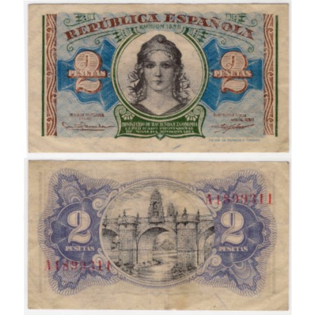 España (II República). 1938. 2 Pesetas (MBC+) Serie A