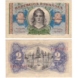 España (II República). 1938. 2 Pesetas (EBC-) Serie A