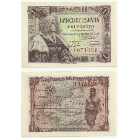 [1945] Billete de 1 Peseta (SC). Sin serie.