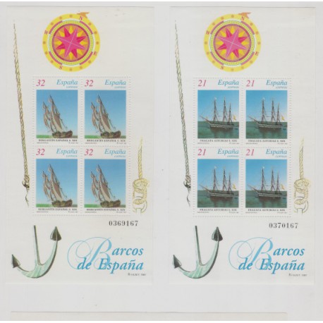 (3477 Y 3478) 1997. 4x 21 Pesetas y 4x 32 Pesetas. 2 Hojitas. Barcos de Época (Nuevo)