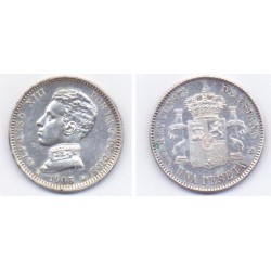 Alfonso XIII. 1903*(19-03). 1 Peseta (EBC) (Plata) Ceca de Madrid SM-V