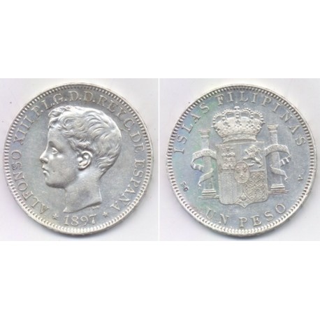 Alfonso XIII. 1897. 1 Peso (EBC) (Plata) Ceca de Manila SG-V