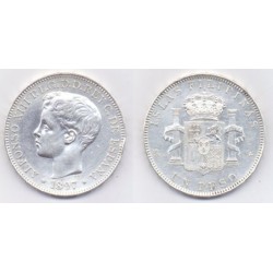 Alfonso XIII. 1897. 1 Peso (MBC) (Plata) Ceca de Manila SG-V