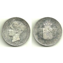 Alfonso XIII. 1896*(18-96). 1 Peseta (EBC) (Plata) Ceca de Madrid PG-V