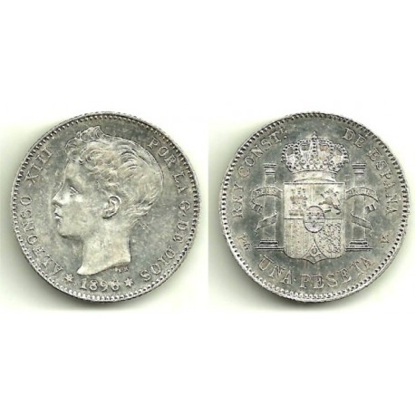 Alfonso XIII. 1896*(18-96). 1 Peseta (EBC) (Plata) Ceca de Madrid PG-V