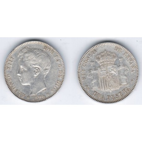 Alfonso XIII. 1896*(18-96). 1 Peseta (EBC) (Plata) Ceca de Madrid PG-V