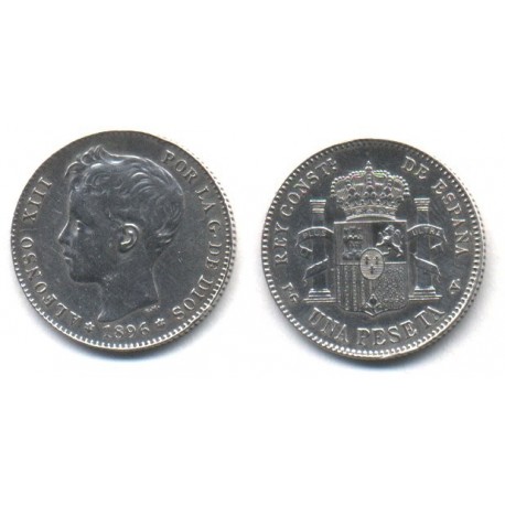 Alfonso XIII. 1896*(18-96). 1 Peseta (EBC) (Plata) Ceca de Madrid PG-V