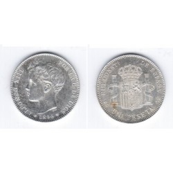 Alfonson XIII. 1896*(18-96). 1 Peseta (EBC) (Plata) Ceca de Madrid PG-V