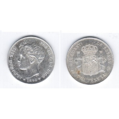 Alfonson XIII. 1896*(18-96). 1 Peseta (EBC) (Plata) Ceca de Madrid PG-V