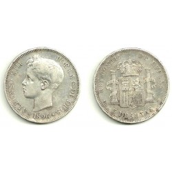 Alfonso XIII. 1896*(18-96). 5 Pesetas (BC) (Plata) Ceca de Madrid PG-V