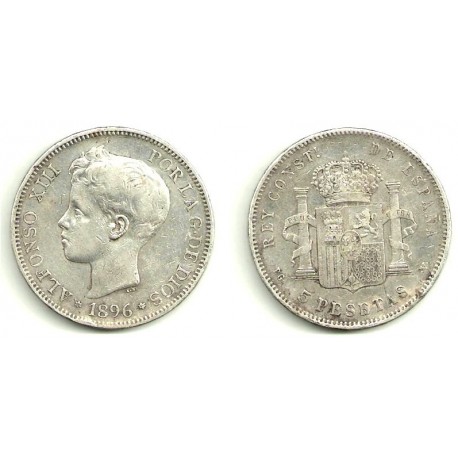 Alfonso XIII. 1896*(18-96). 5 Pesetas (BC) (Plata) Ceca de Madrid PG-V