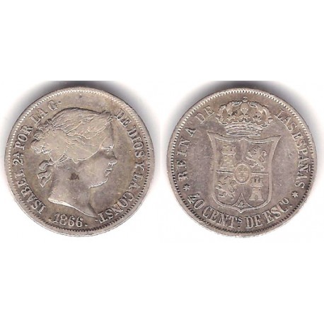 Isabel II. 1866. 40 Céntimos de Escudo (BC) (Plata) Ceca de Madrid