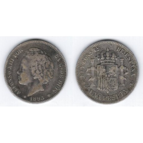 Alfonso XIII. 1893*(-----). 1 Peseta (MBC) (Plata) Ceca de Madrid PG-L