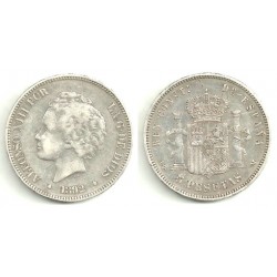 Alfonso XIII. 1892*(18---). 5 Pesetas (BC) (Plata) Ceca de Madrid PG-M