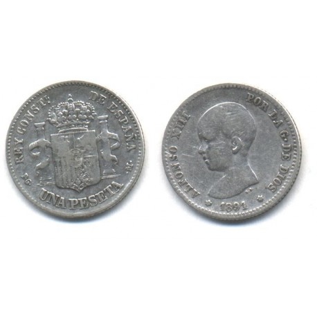 Alfonso XIII. 1891*(---91). 1 Peseta (BC) (Plata) Ceca de Madrid PG-M