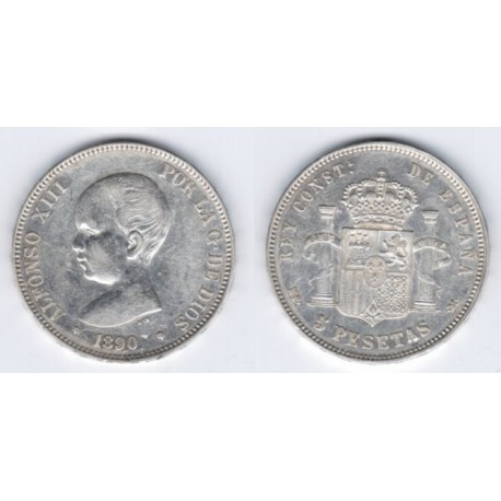 Alfonso XIII. 1890*(18-90). 5 Pesetas (MBC) (Plata) Ceca de Madrid MP-M