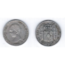 Alfonso XIII. 1889*(--9). 50 Céntimos (BC) (Plata) Ceca de Madrid MP-M