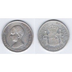 Alfonso XIII. 1888*(18-88). 5 Pesetas (MBC) (Plata) Ceca de Madrid MP-M