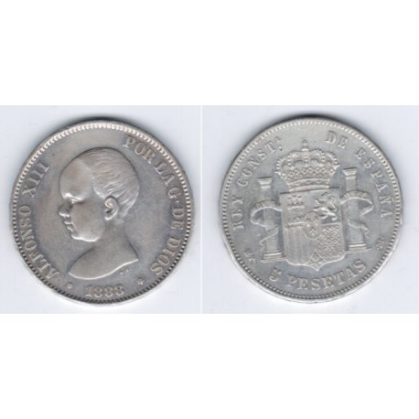 Alfonso XIII. 1888*(18-88). 5 Pesetas (MBC) (Plata) Ceca de Madrid MP-M