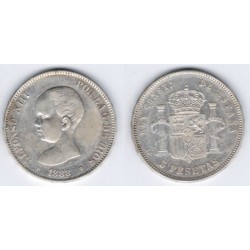 Alfonso XIII. 1888*(18-88). 5 Pesetas (MBC) (Plata) Ceca de Madrid MP-M