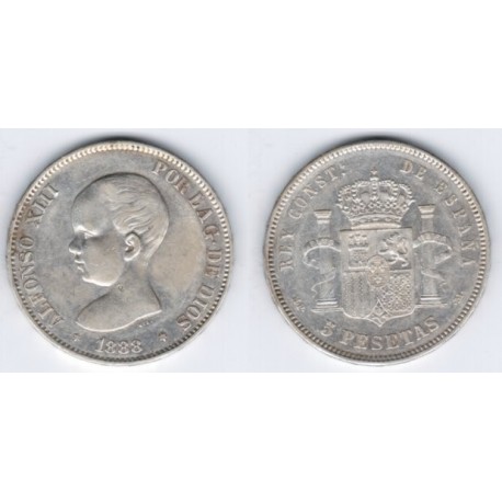 Alfonso XIII. 1888*(18-88). 5 Pesetas (MBC) (Plata) Ceca de Madrid MP-M