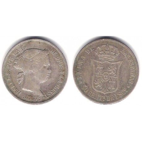 Isabel II. 1867. 40 Céntimos de Escudo (MBC) (Plata)