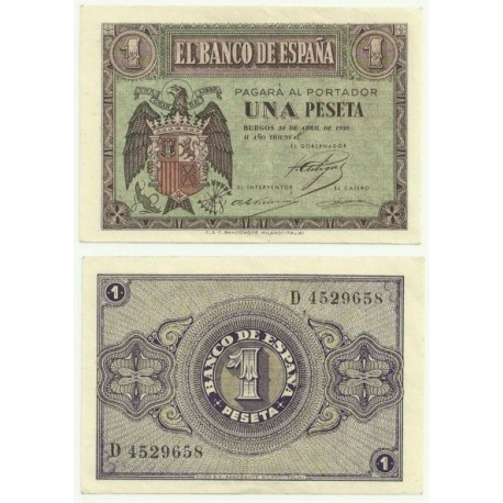 [1938] Billete de 1 Peseta (SC). Abril-1938. Serie D.