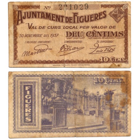 Figueres. 1937. 10 Céntimos (BC+) Rotura