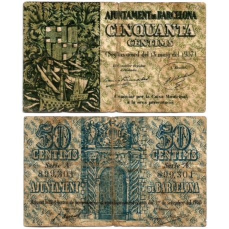 Barcelona. 1937. 50 Céntimos (BC) Serie A