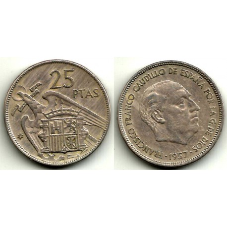 Estado Español. 1957*(61). 25 Pesetas (BC+) Desplazada