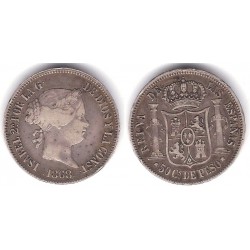 Isabel II. 1868. 50 Centavos de Peso (MBC) (Plata) Ceca de Manila