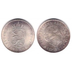 (196) Países Bajos. 1973. 10 Gulden (SC) (Plata)