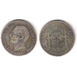 Alfonso XII. 1884*(-----). 5 Pesetas (BC+) (Plata) Ceca de Madrid MS-M. Falsa de Época