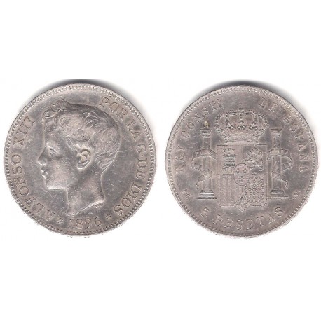 Alfonso XIII. 1896*(18-96). 5 Pesetas (BC+) (Plata) Ceca de Madrid PG-V