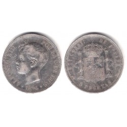 Alfonso XIII. 1896*(18-96). 5 Pesetas (MBC-) (Plata) Ceca de Madrid PG-V