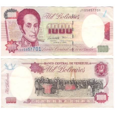 (76b) Venezuela. 1995. 1000 Bolivares (MBC+) Pequeños agujeros de grapa