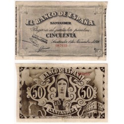 España (Santander). 1936. 50 Pesetas (MBC) Sin Serie. Restaurado