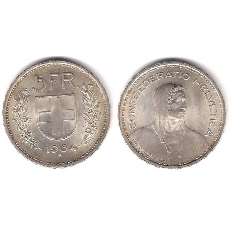 (40) Suiza. 1954(B). 5 Francs (SC) (Plata)