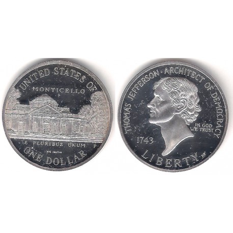 (RÉPLICA) Estados Unidos de América. 1993(P). 1 Dollar (Proof) (Plata)